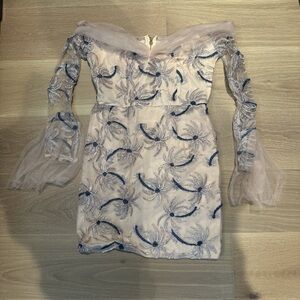 Boohoo Blue and White Lace Dress